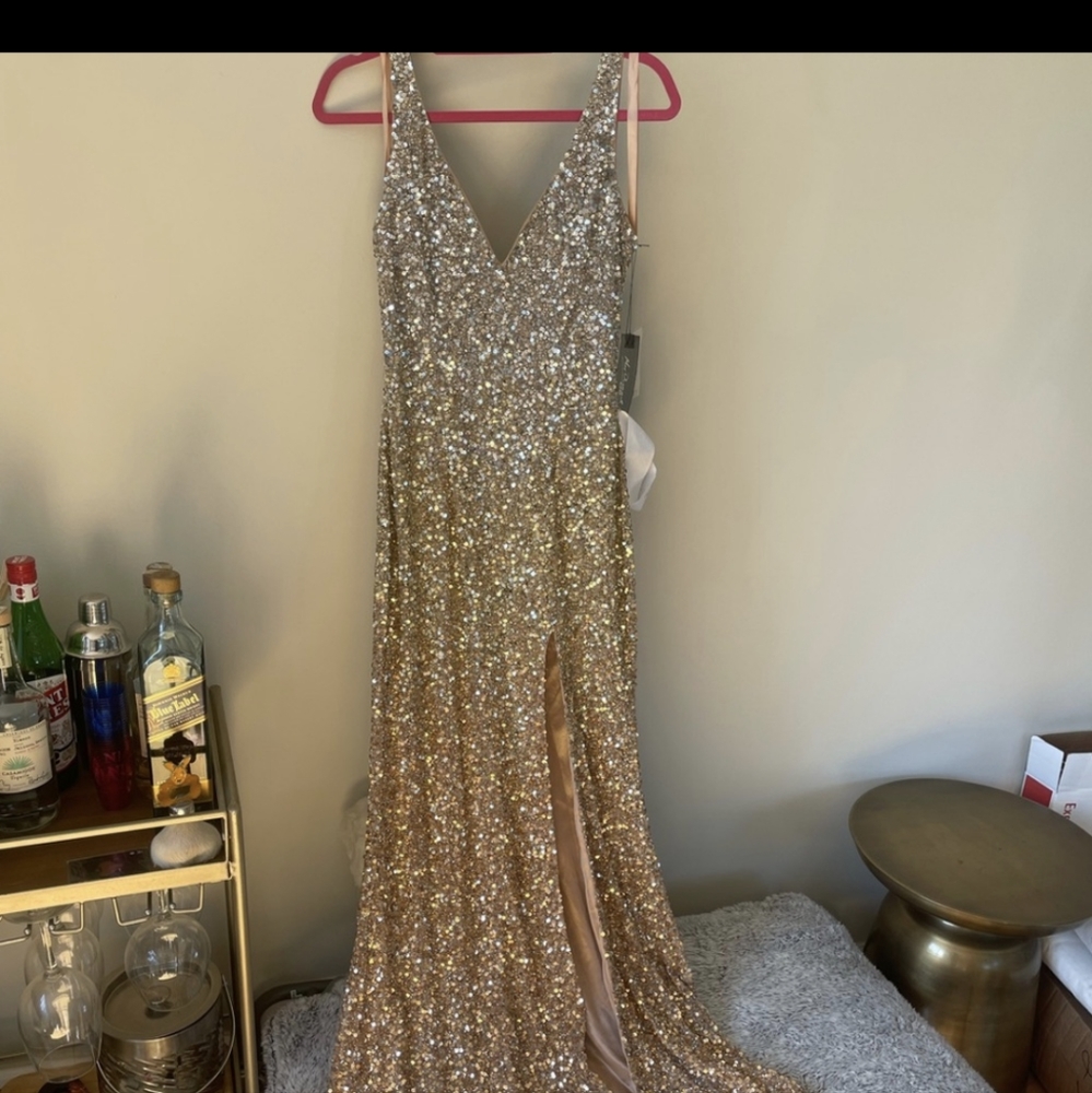 Mac Duggal Shimmering Gold/Rose Gold Gown